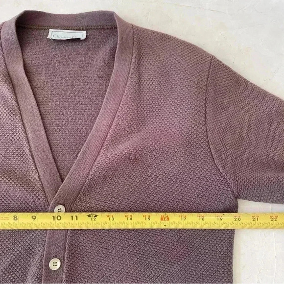 VINTAGE Christian Dior Cardigan Adult Medium Brown V-Neck Sweater Mens - Picture 5 of 12